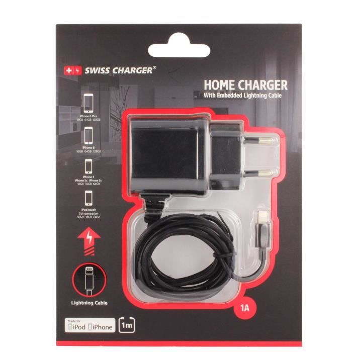 Chargeur Secteur vers USB Compatible liseuses iPhones iPods Smartphone 5V  1A Noir : : High-Tech