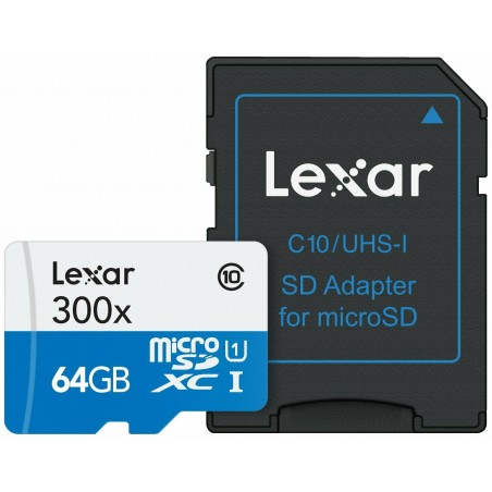 LEXAR Carte Micro-SDXC 64 Go Class 10 300X avec adaptateur / lecteur de carte