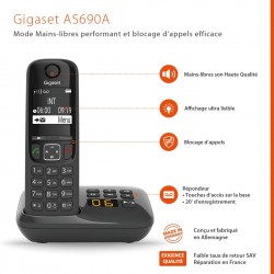 Gigaset AS690A - Téléphone fixe sans fil avec répondeur, grand