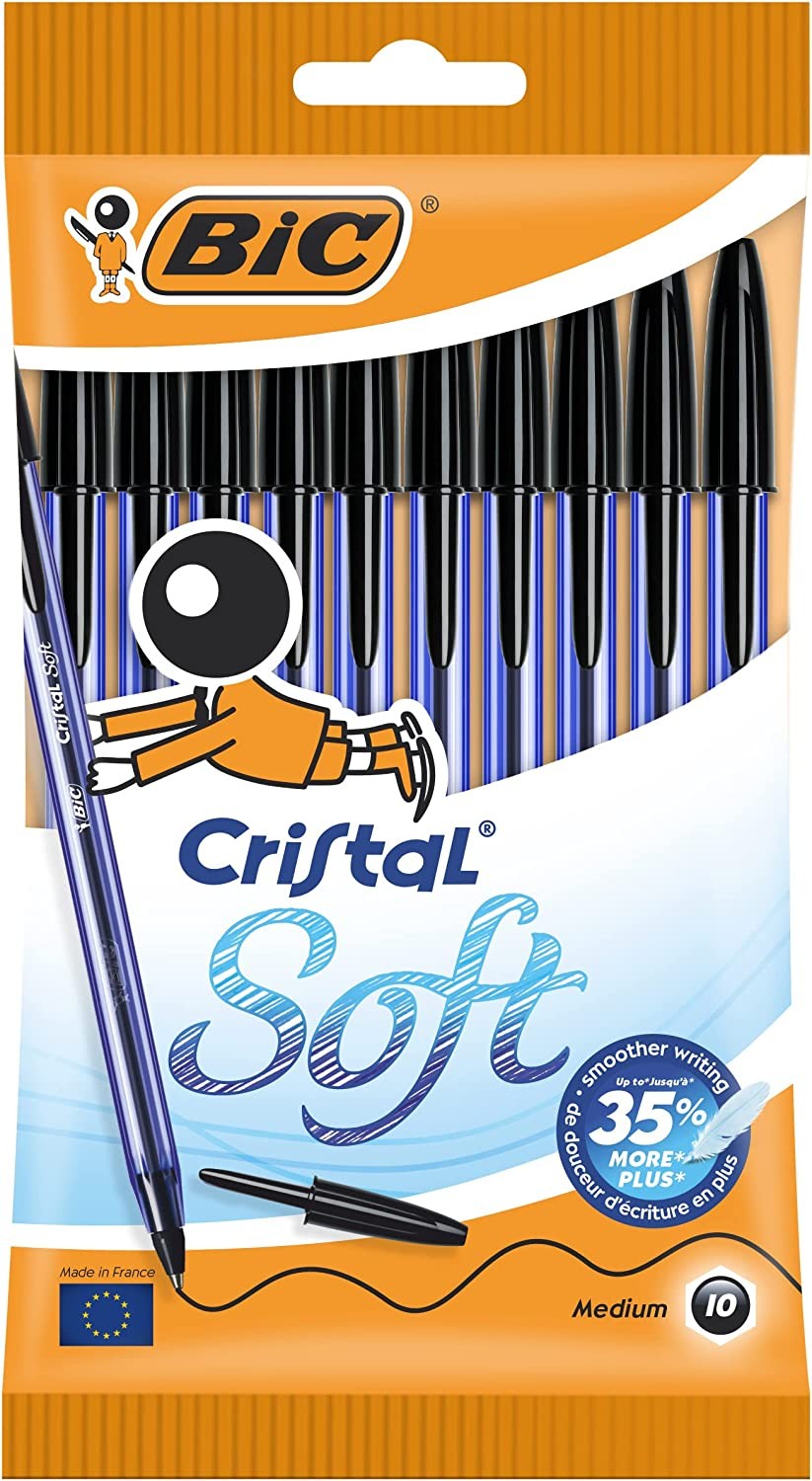 BIC® Cristal Soft Stylo bille à capuchon pointe large 1,2 mm bleu