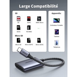 UGREEN Lecteur de Carte USB C vers SD Micro SD Port USB Adaptateur Carte SD  Aluminium 5Gbps Compatible avec iPhone 15 Plus Pro Max MacBook Pro Air M2